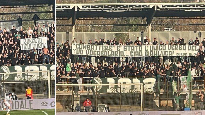 curva sud il sostegno a roberto e l omaggio al guerriero vialli