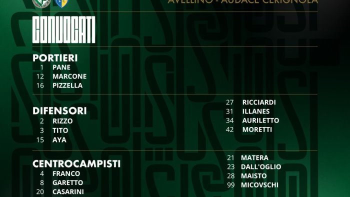 avellino audace cerignola ecco i convocati di taurino