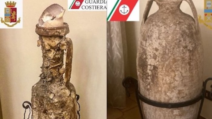 reperti archeologici e un anfora precristiana sequestrati denunciati coniugi