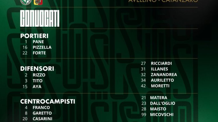 domani avellino catanzaro i convocati di rastelli