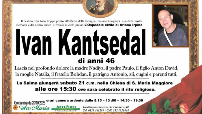 omicidio di grottaminarda domani i funerali di ivan kantsedal