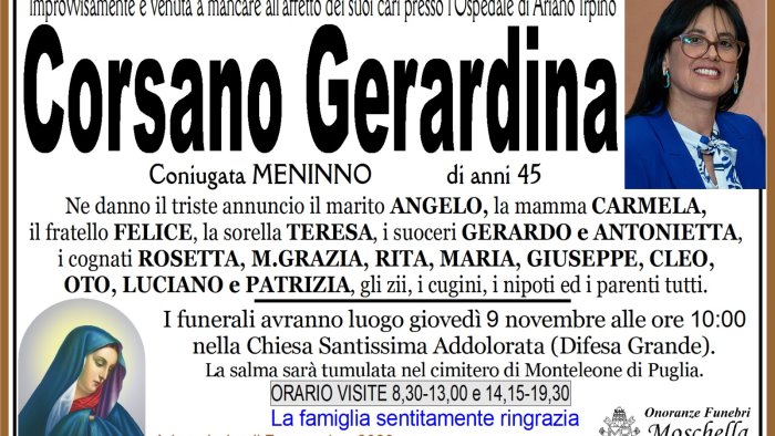 ariano irpino coppia intossicata giovedi l ultimo saluto a gerardina