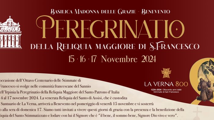 la reliquia maggiore di san francesco a benevento dal 15 al 17 novembre