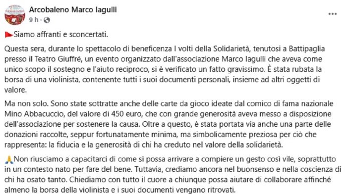 sdegno e rabbia a battipaglia ladro in azione durante una serata di beneficenza