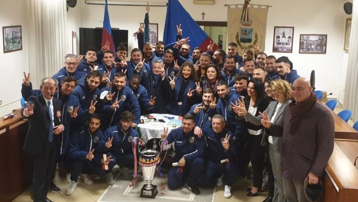 dopo il trionfo in coppa italia festa in municipio per il san marzano calcio