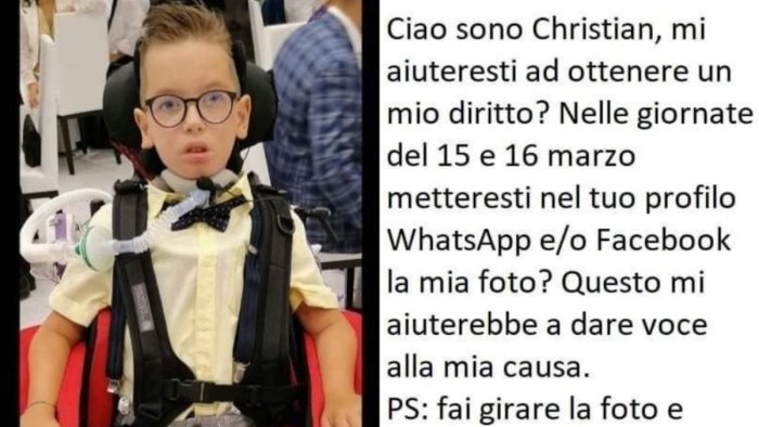 assistenza dimezzata per christian bimbo affetto da sma