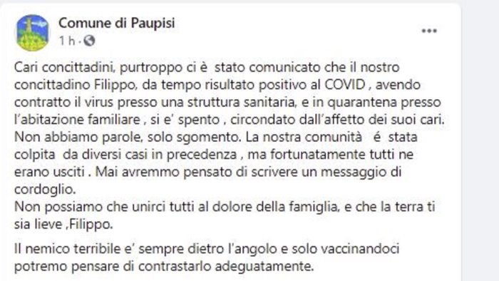 covid ancora un decesso non ce l ha fatta un uomo di paupisi