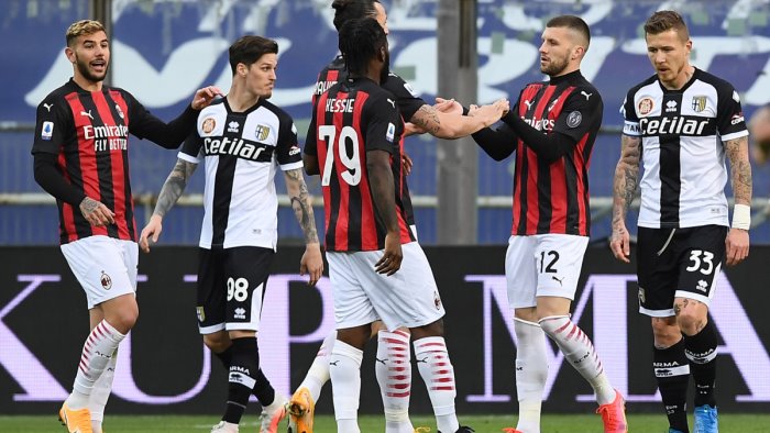 rebic kessie e leao il milan vince 3 1 a parma