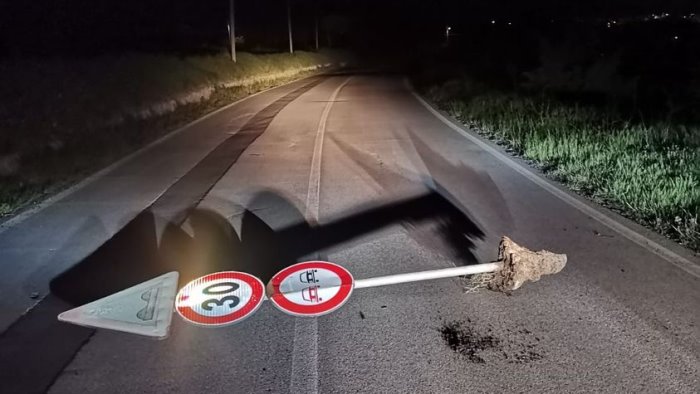 sradicano un segnale stradale e lo lasciano a centro strada assurdo