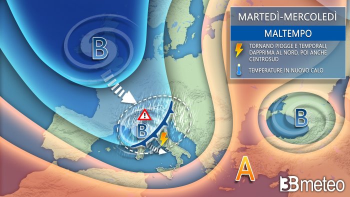 tornano piogge e temporali rischio nubifragi su parte italia