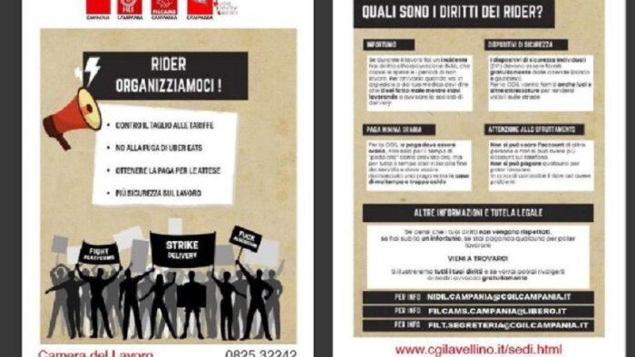 diritti dei riders e dei precari sit in della cgil ad avellino