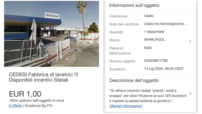 whirlpool in vendita su ebay a 1 l ironia dei lavoratori