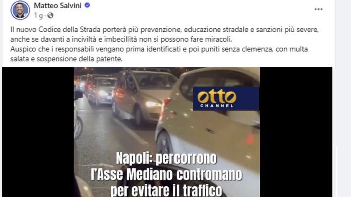 asse mediano contromano salvini rilancia reel di ottochannel sanzioni severe