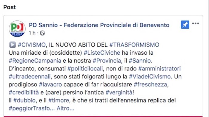 pd durissimo contro il civismo e il nuovo trasformismo