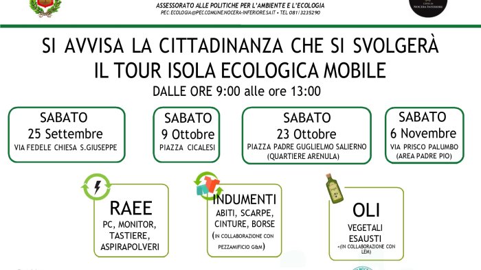 nocera inferiore da sabato parte il tour cittadino dell isola ecologica mobile