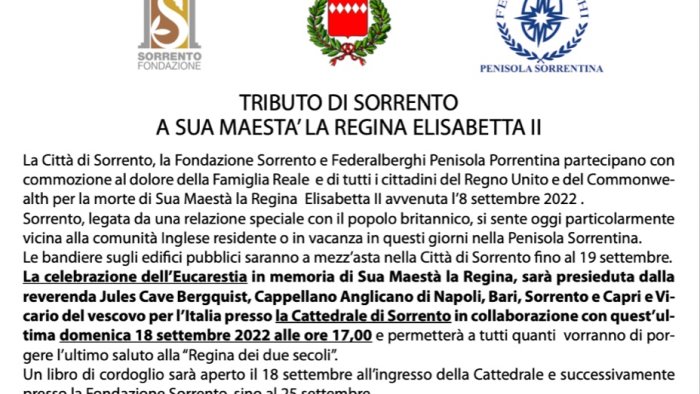 sorrento domenica una messa in memora della regina elisabetta ii