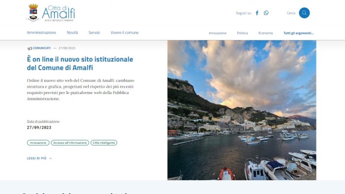 on line il nuovo sito istituzionale del comune di amalfi