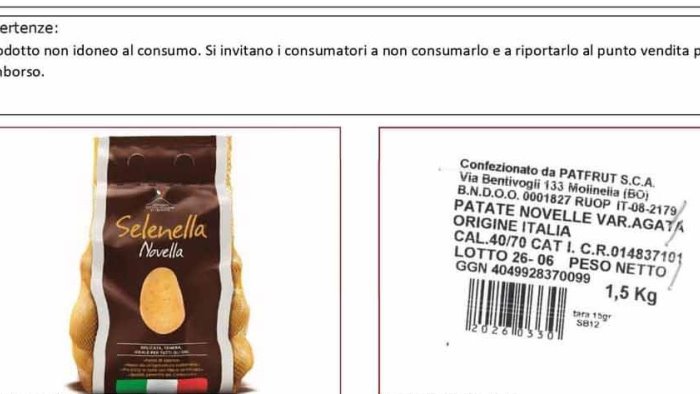 pesticidi oltre i limiti nelle patate selenella attenzione ritirate dal mercato